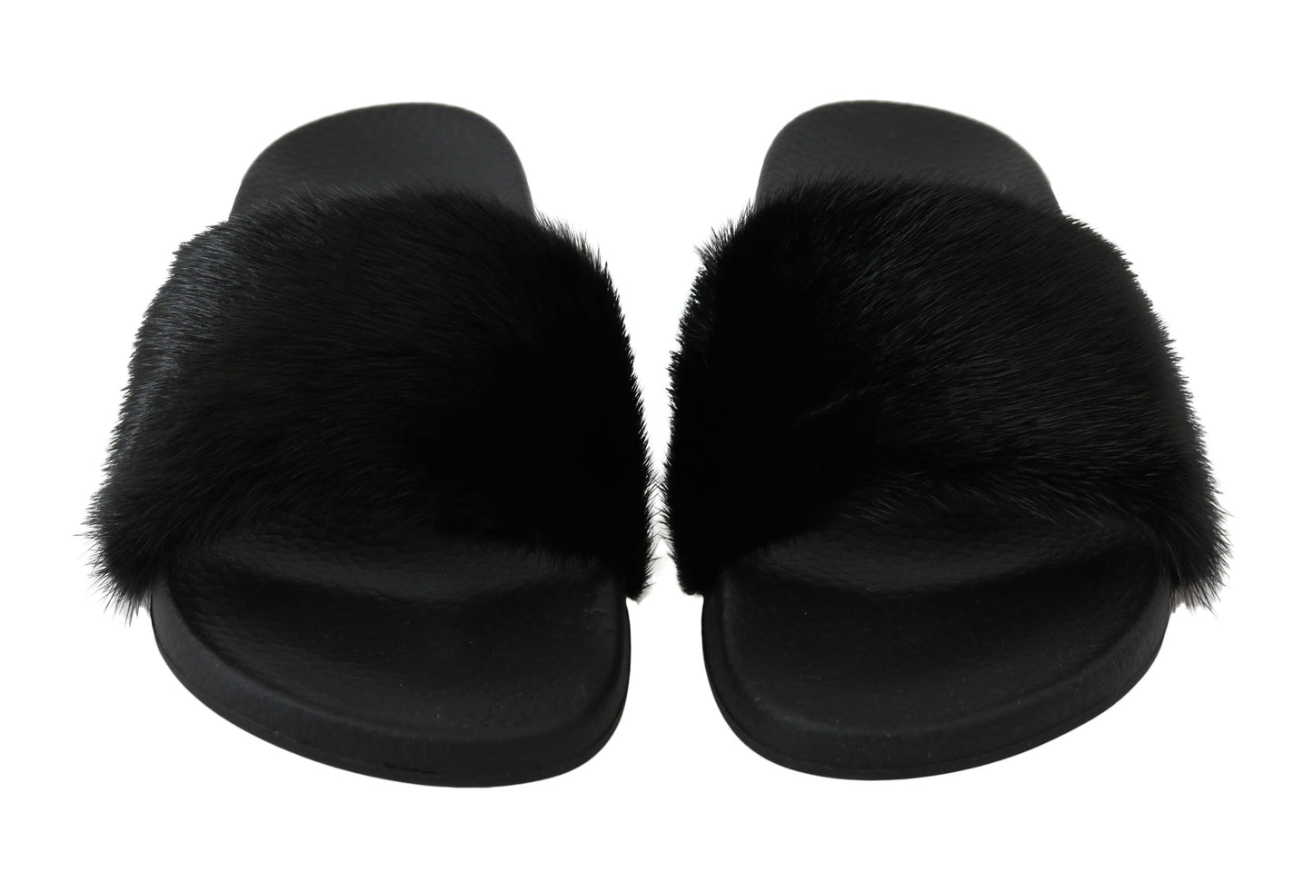 Schwarzer Nerz Pelz Slides Flats Schuhe