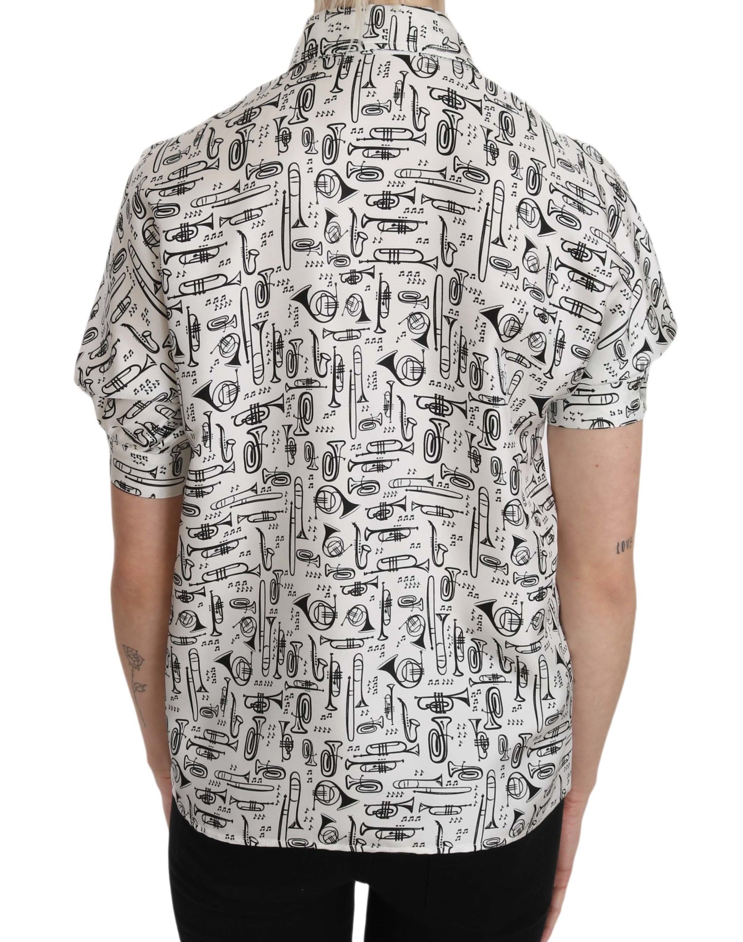 Trompetendruck Knopfleiste Seidentop Bluse