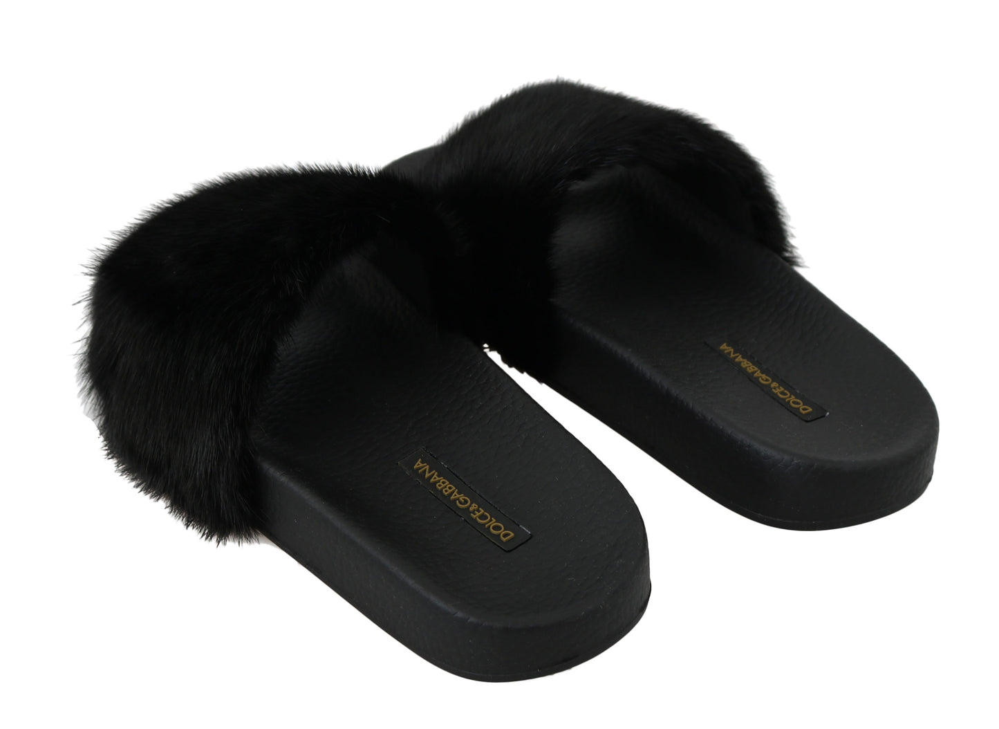 Schwarzer Nerz Pelz Slides Flats Schuhe