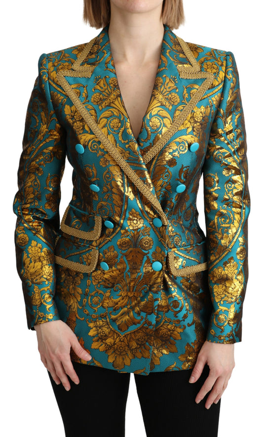 Blau Gold Jacquard Mantel Blazer Jacke