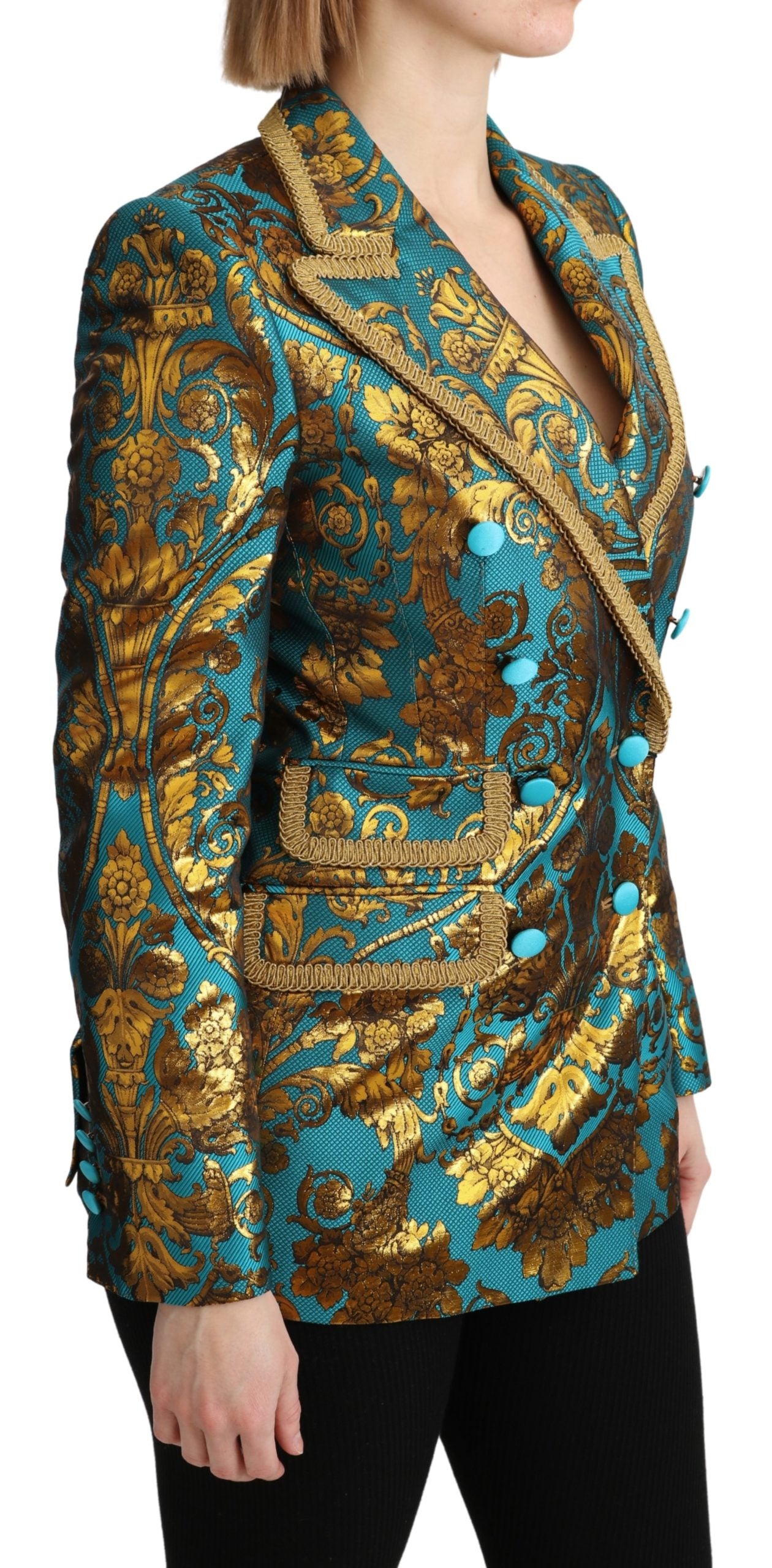 Blau Gold Jacquard Mantel Blazer Jacke