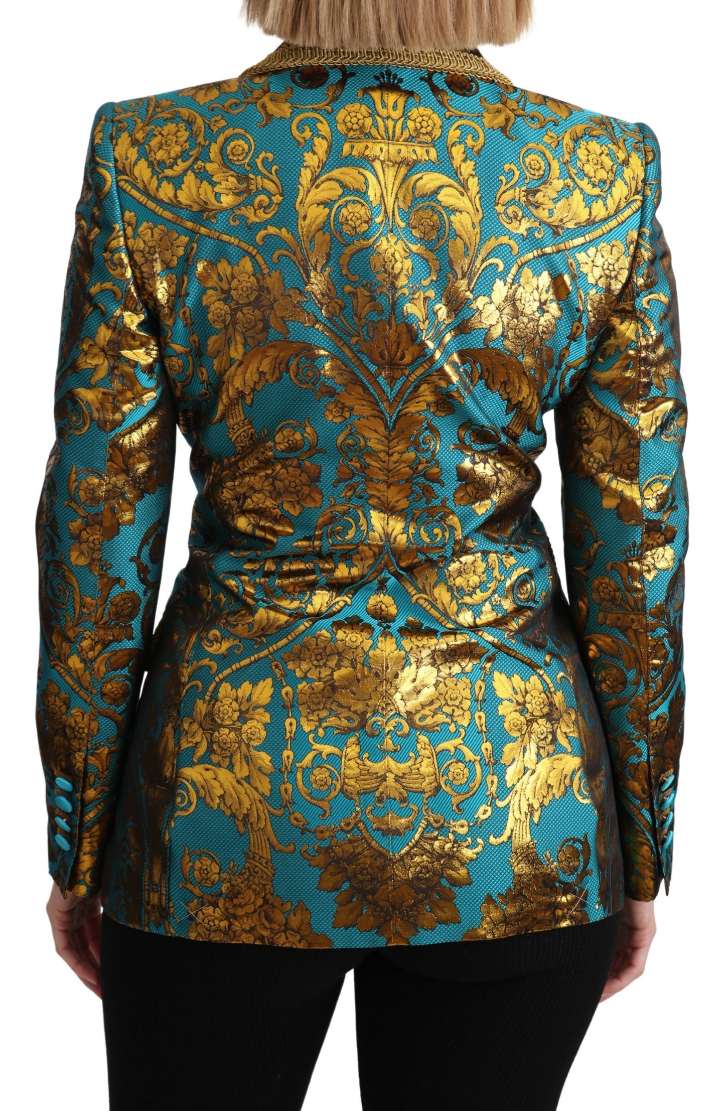 Blau Gold Jacquard Mantel Blazer Jacke