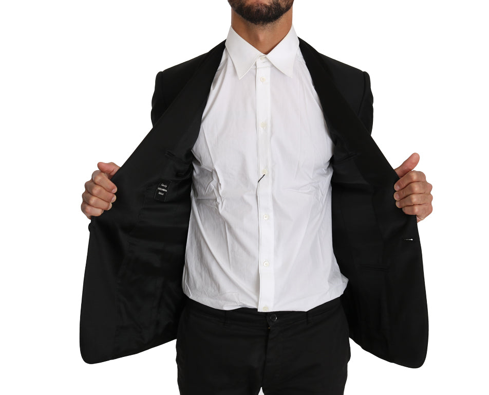 Schwarzer Wolle Seide GOLD Blazer Jacke