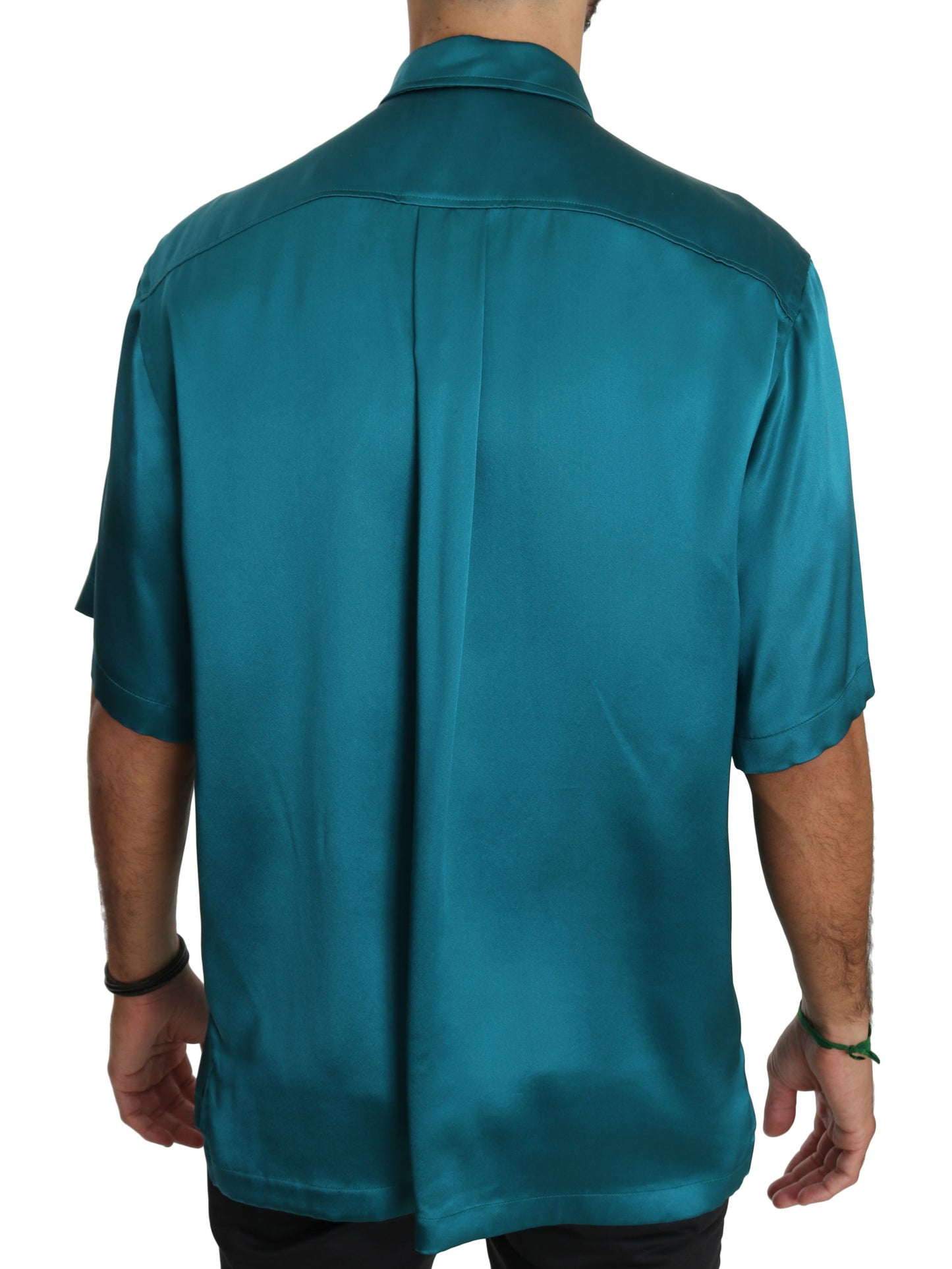 Blaues Kurzarmhemd aus 100% Seide