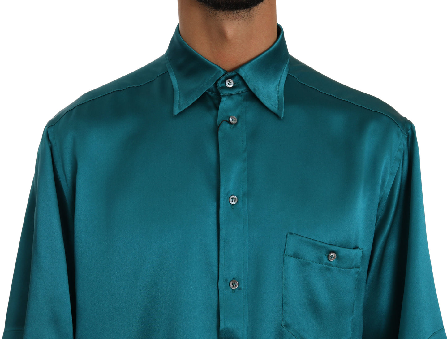 Blaues Kurzarmhemd aus 100% Seide