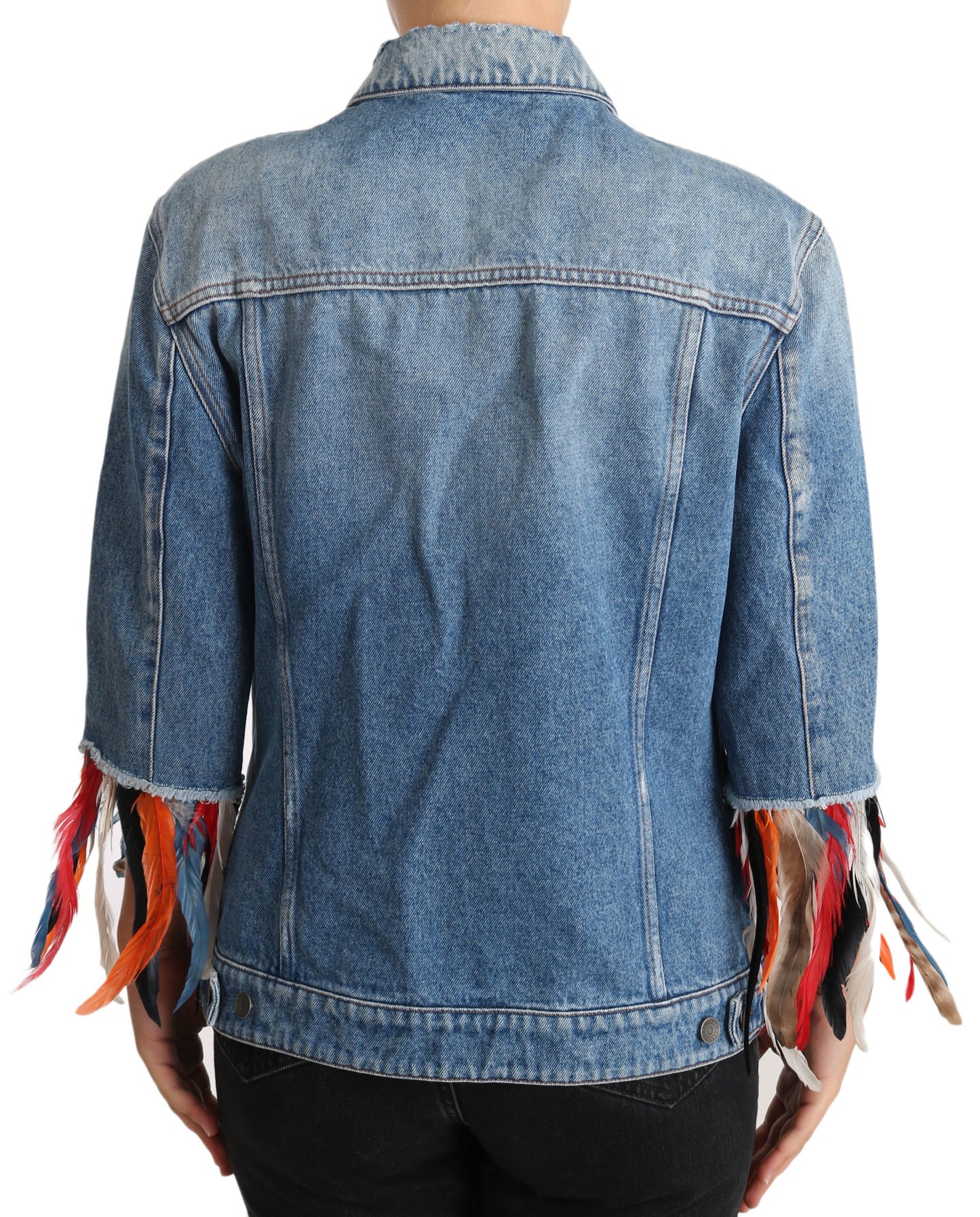 DENIM Blaue Jeans Jacke mit Federblüten