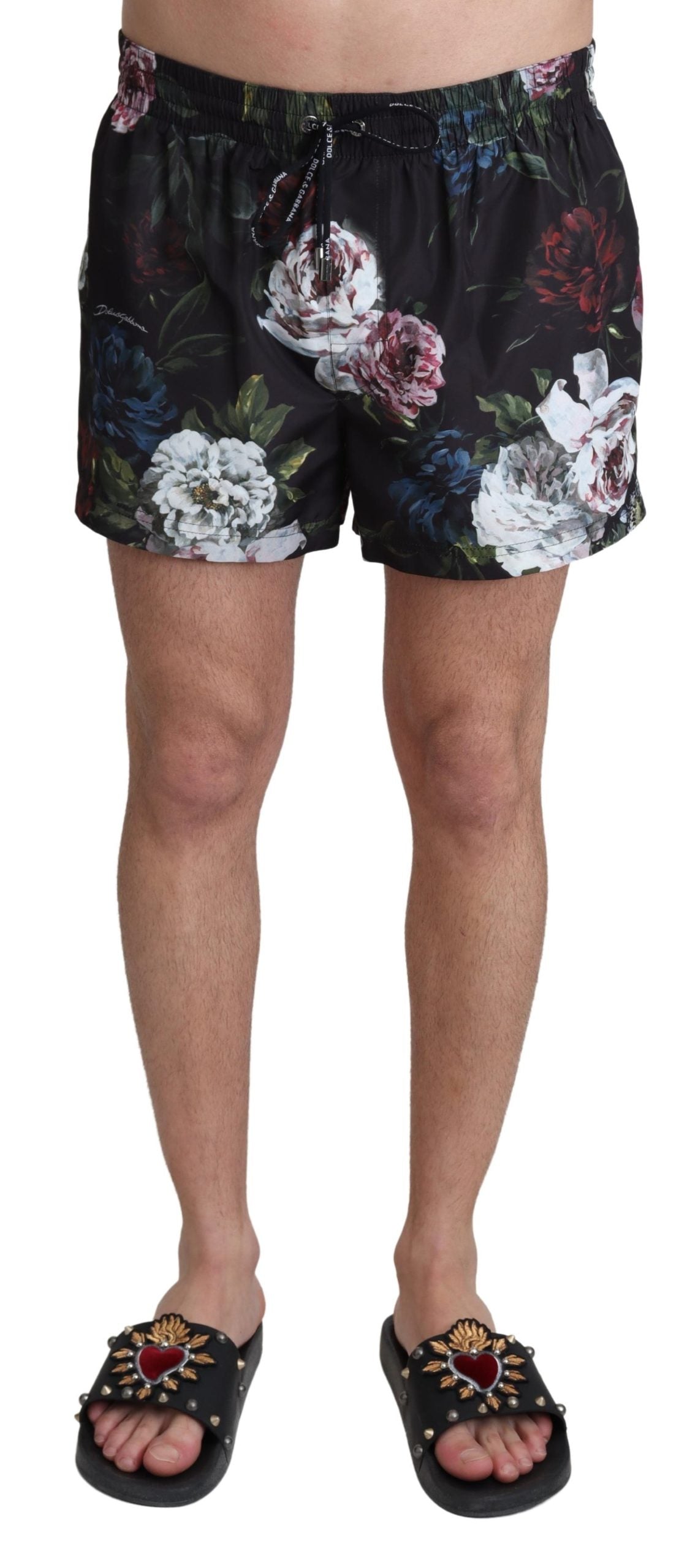 Schwarzer Blumendruck Beachwear Shorts Bademode