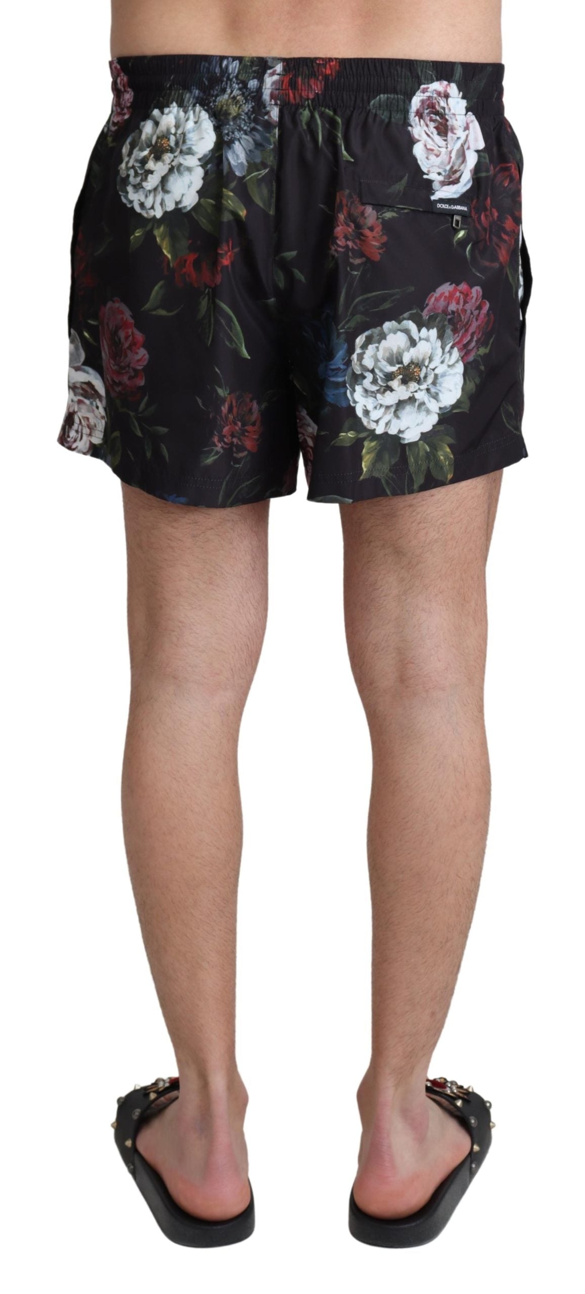 Schwarzer Blumendruck Beachwear Shorts Bademode