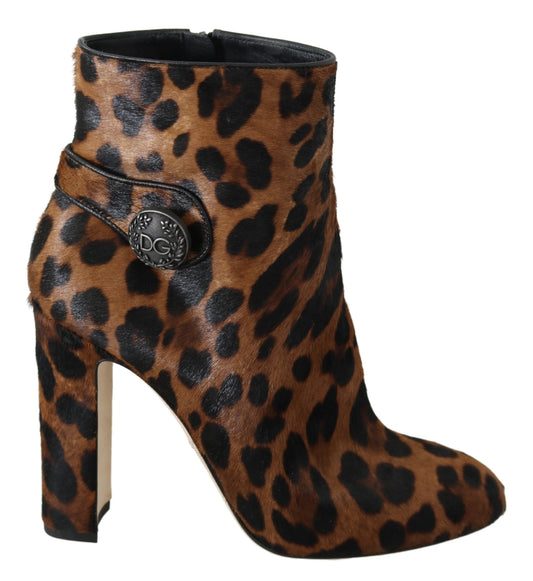 Braun Leopard Kalb Haar Stiefeletten Schuhe