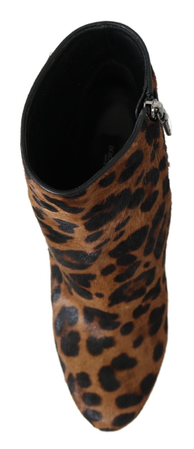 Braun Leopard Kalb Haar Stiefeletten Schuhe