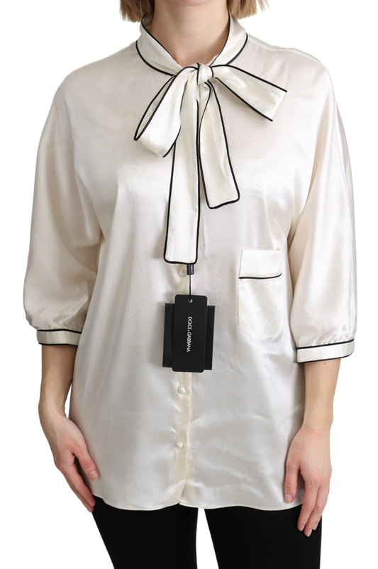 Weiße Seidenschalbluse Off Top