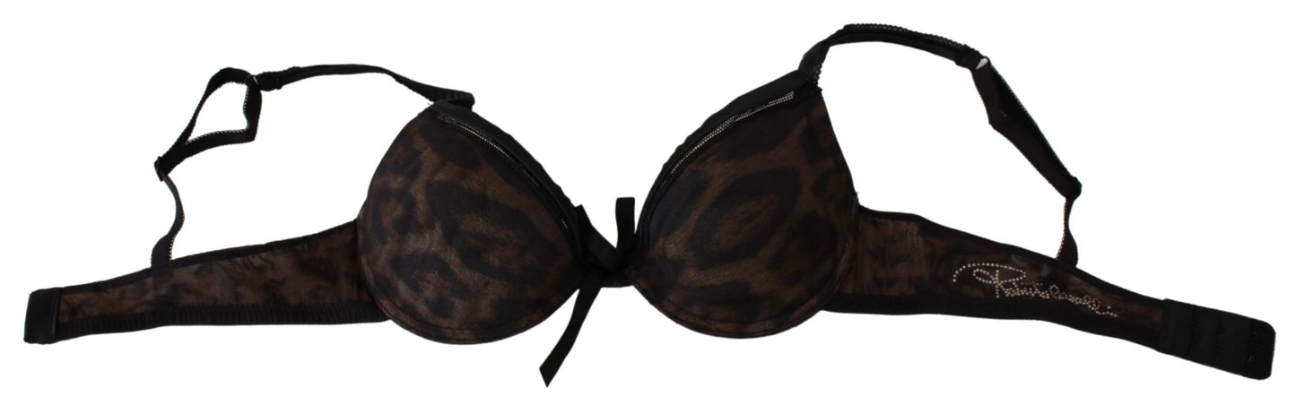 Schwarzer Leopard Nylon Push Up BH Unterwäsche