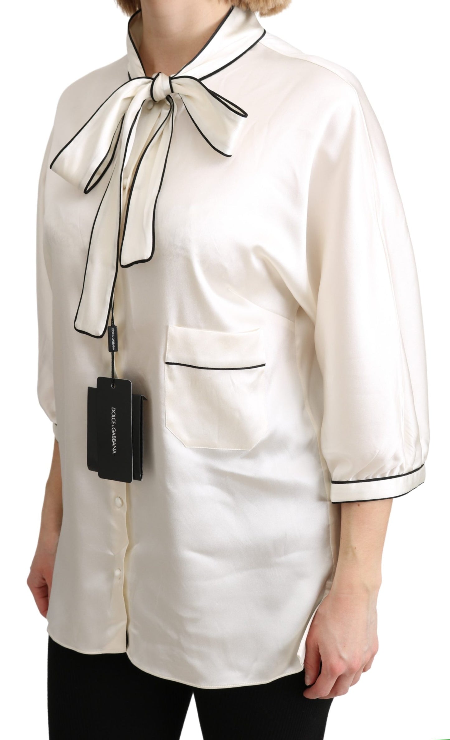 Weiße Seidenschalbluse Off Top