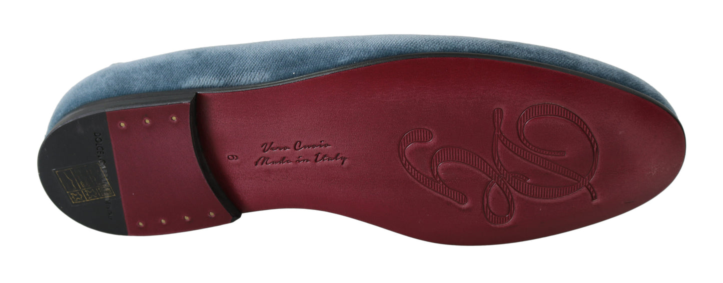 Blauer Samt Flats Herz Loafers Schuhe