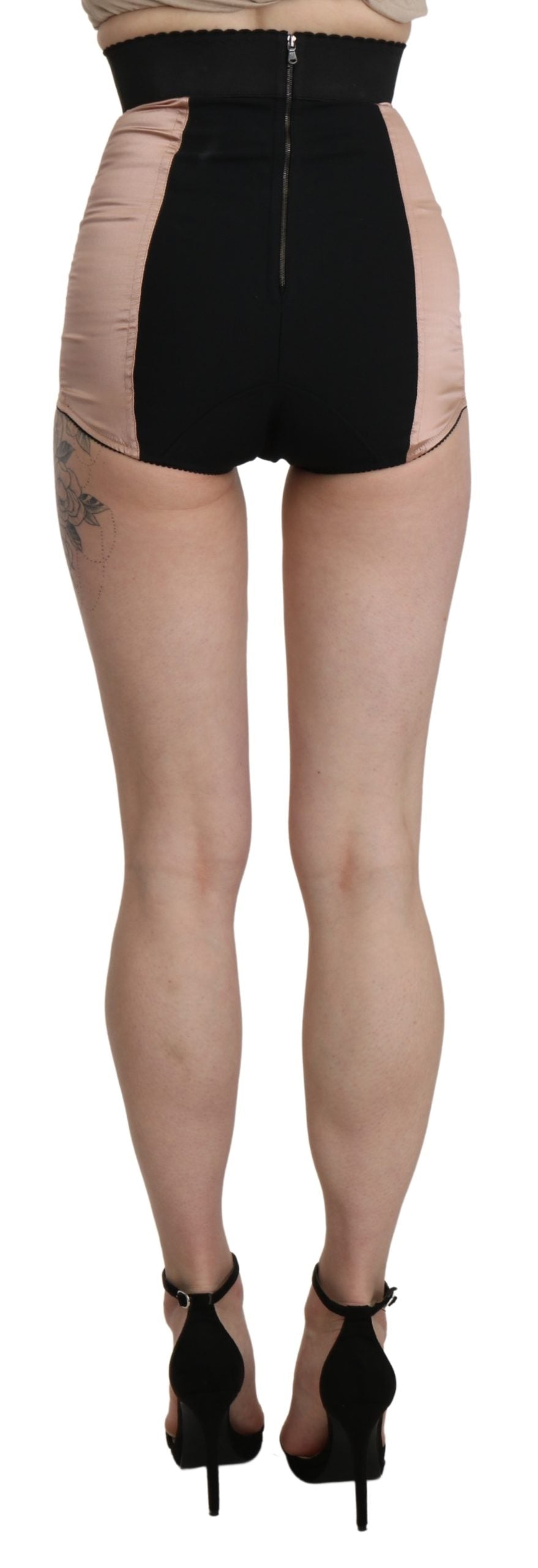 Beige Seide Hohe Taille Mini Hot Pants Shorts