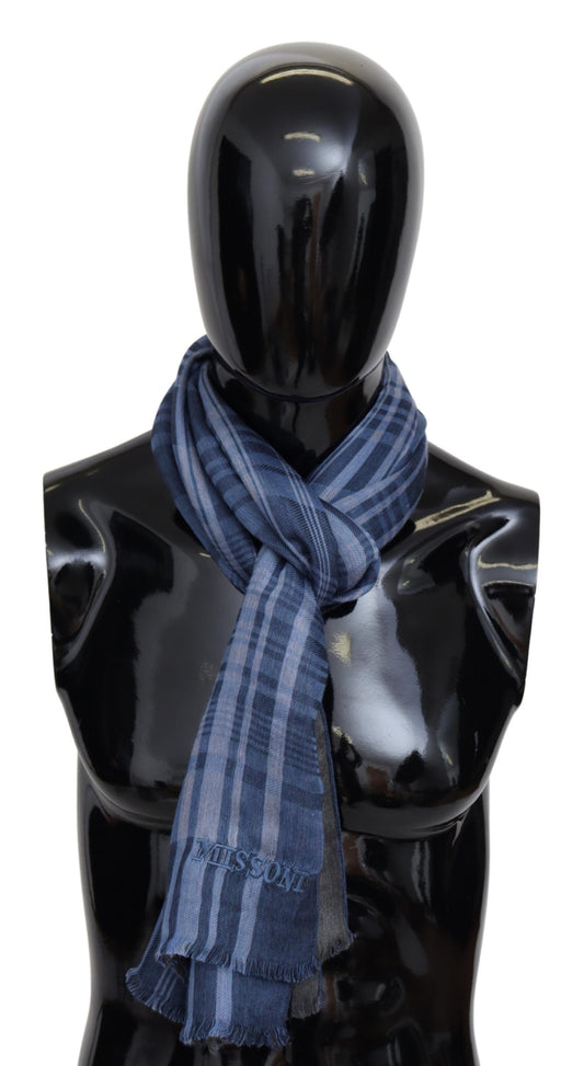 Blau Wolle stricken Plaid Unisex Hals Wrap Schal Schal