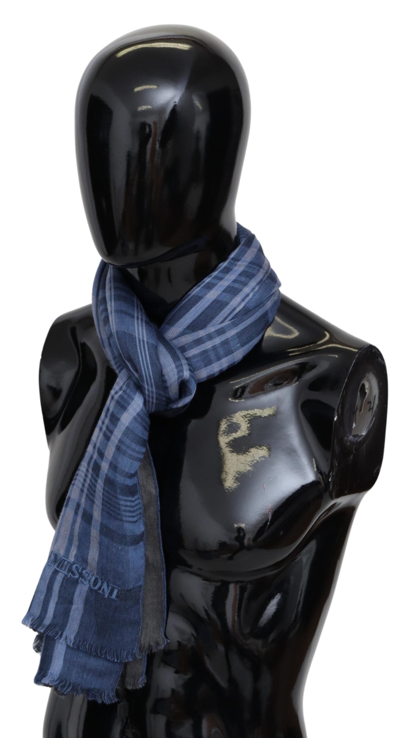 Blau Wolle stricken Plaid Unisex Hals Wrap Schal Schal