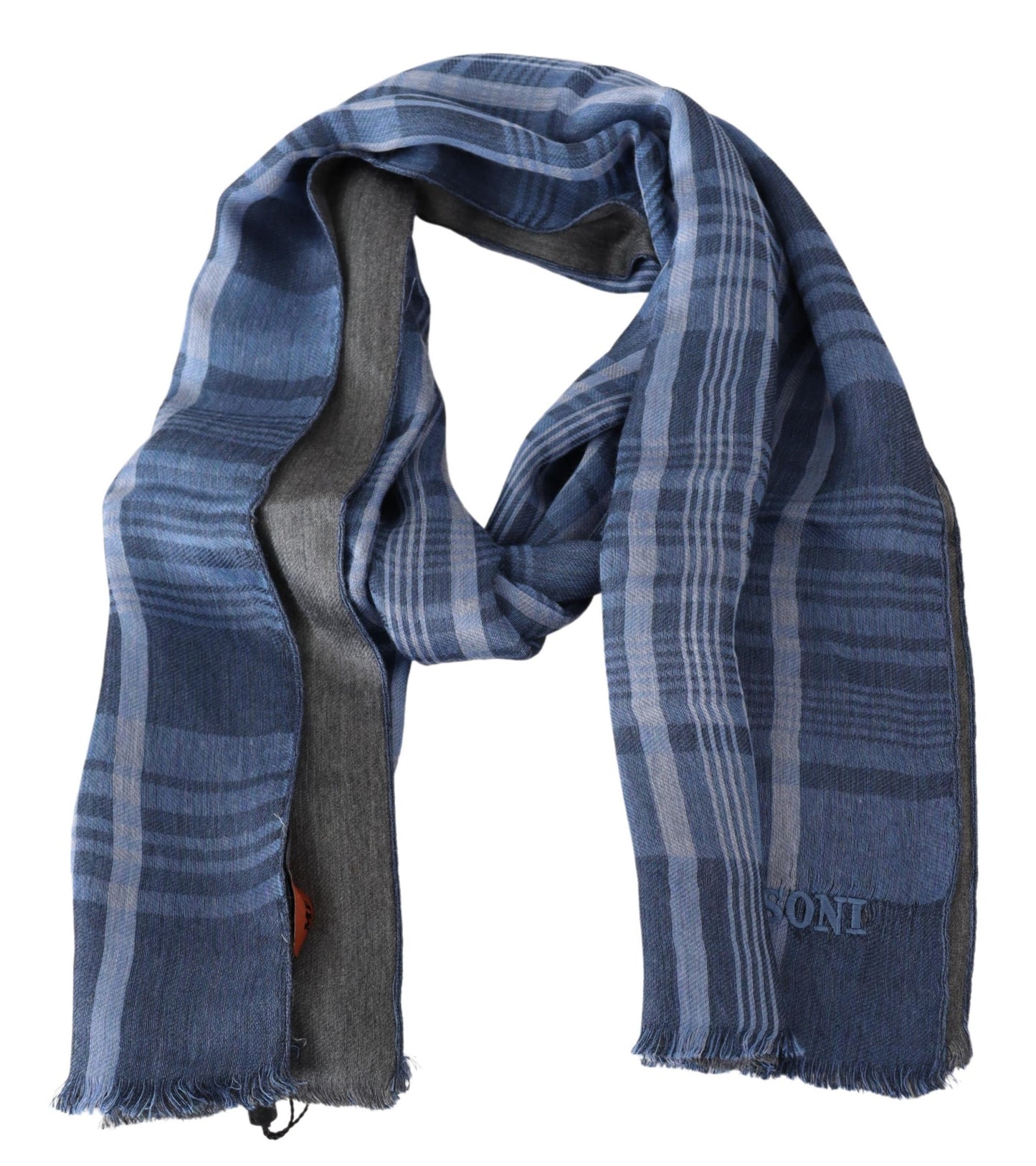 Blau Wolle stricken Plaid Unisex Hals Wrap Schal Schal