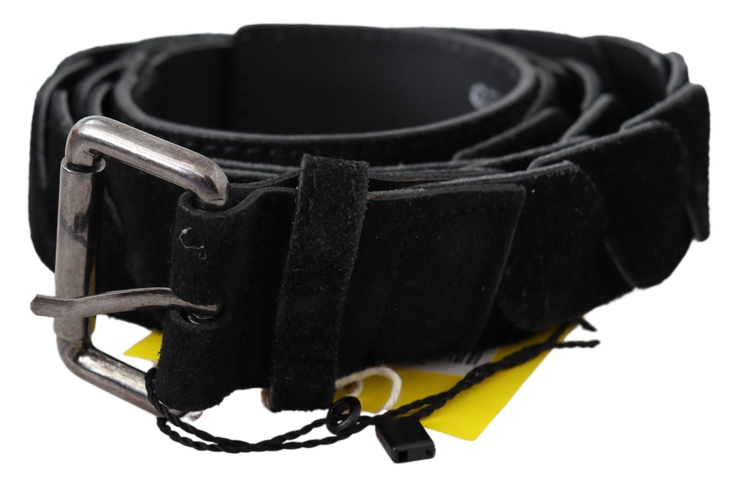 Schwarzer Leder-Twist-Samt Gürtel mit Silberschnalle