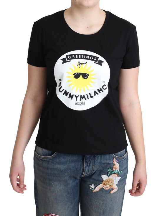Schwarzes Baumwoll-T-Shirt mit Sunny Milano-Aufdruck