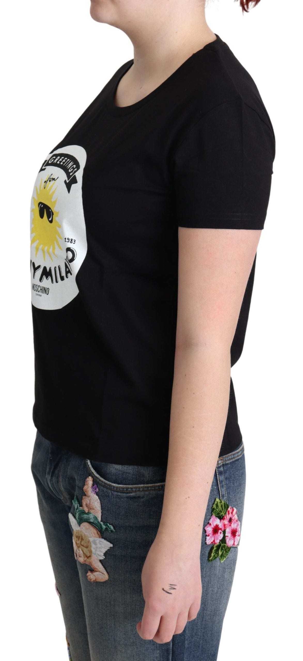 Schwarzes Baumwoll-T-Shirt mit Sunny Milano-Aufdruck