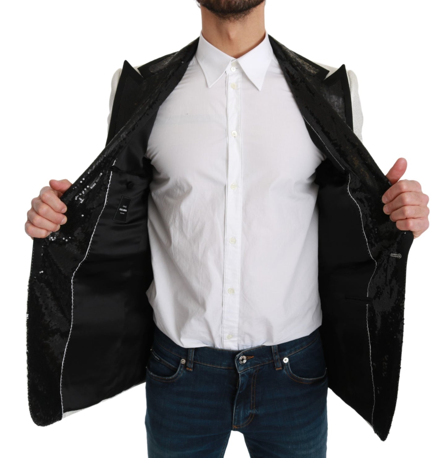 Weißer Pailletten-Blazer in schmaler Passform