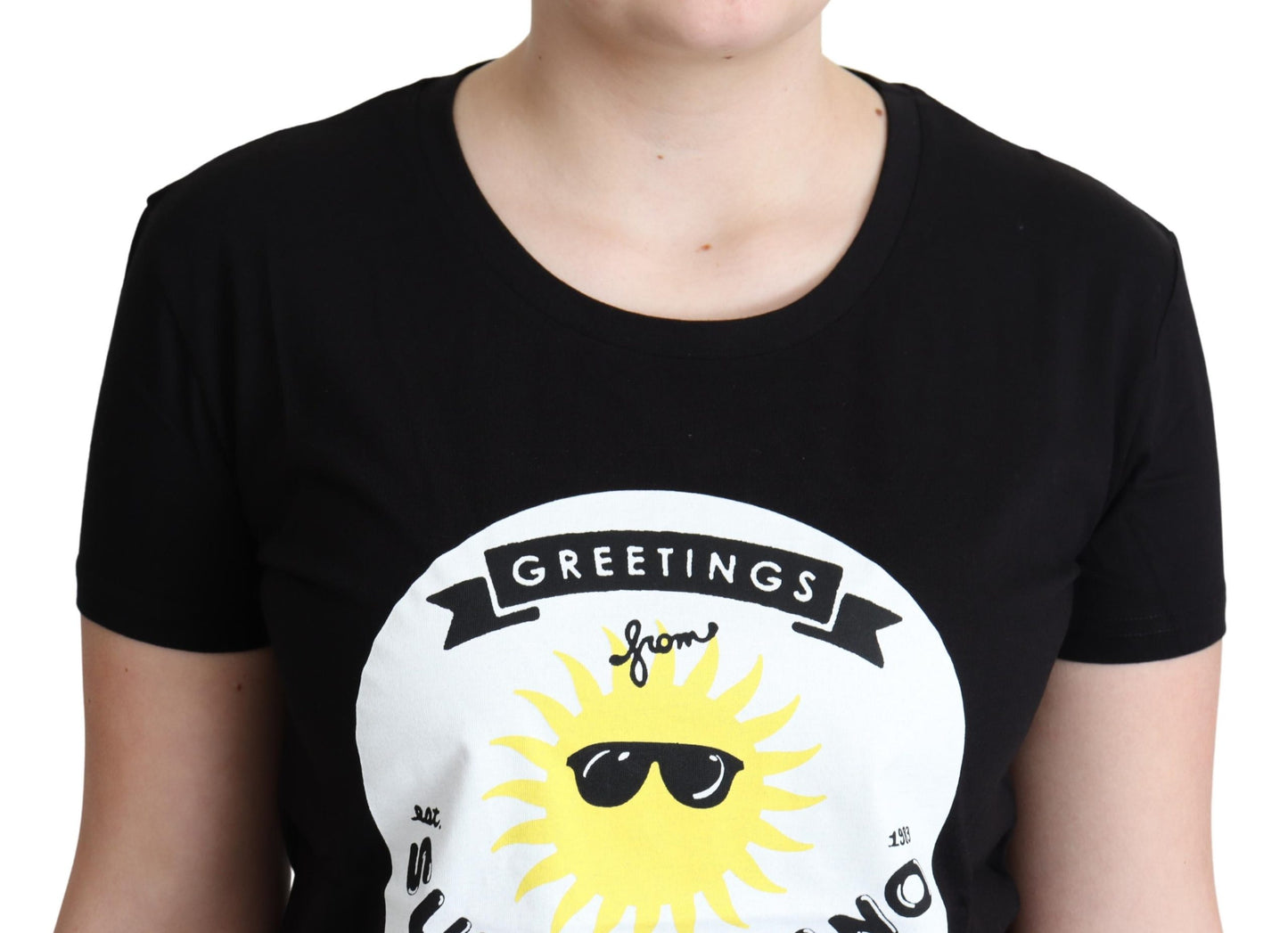 Schwarzes Baumwoll-T-Shirt mit Sunny Milano-Aufdruck