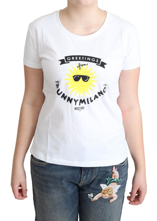 Weißes Baumwoll-T-Shirt mit Sunny Milano-Aufdruck