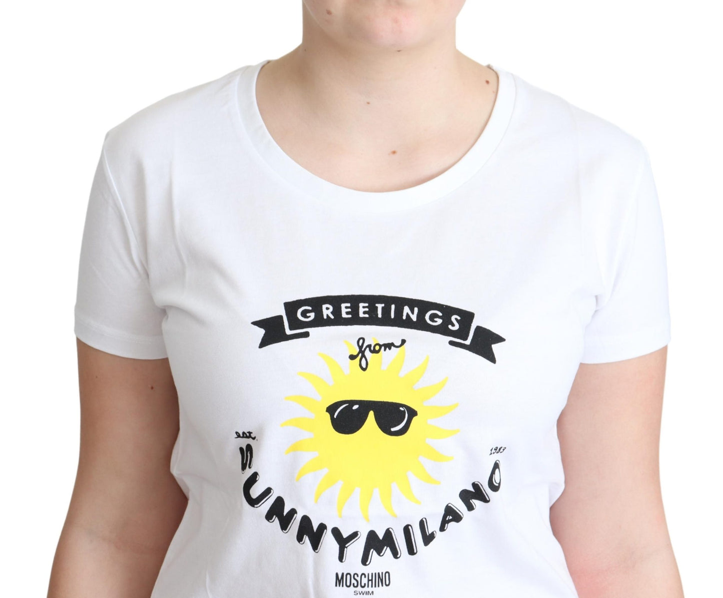 Weißes Baumwoll-T-Shirt mit Sunny Milano-Aufdruck