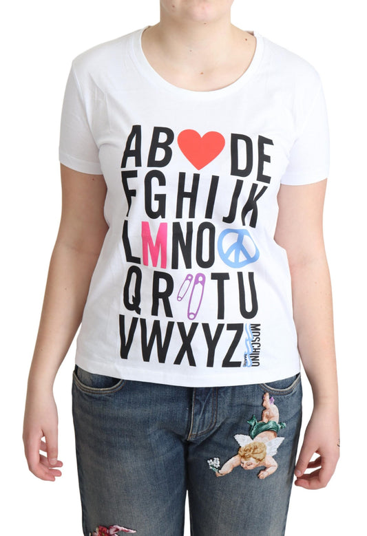 Weißes Baumwoll-T-Shirt mit Alphabet-Buchstaben-Druck