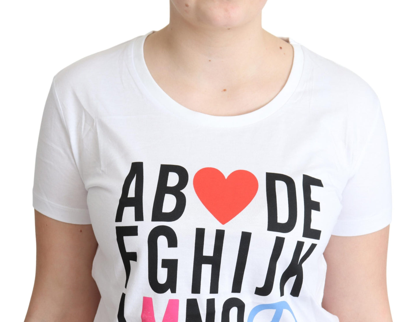 Weißes Baumwoll-T-Shirt mit Alphabet-Buchstaben-Druck