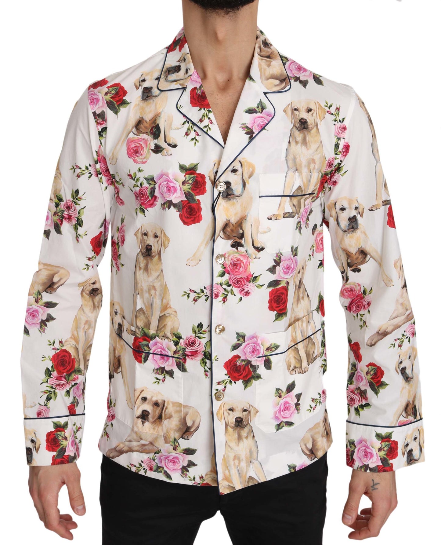 Weißes Labrador-Rosen-Baumwollhemd