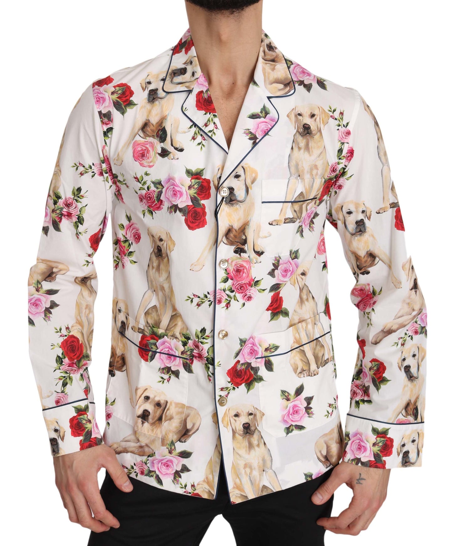 Weißes Labrador-Rosen-Baumwollhemd