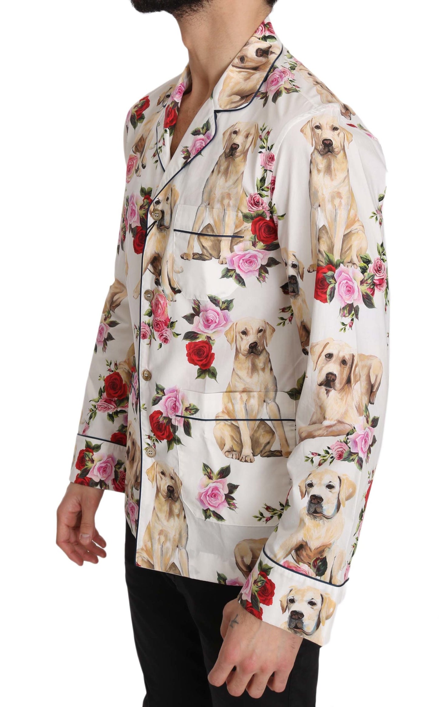 Weißes Labrador-Rosen-Baumwollhemd