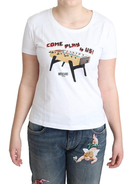 Weißes Baumwoll-T-Shirt Come Play 4 Us Print Tops