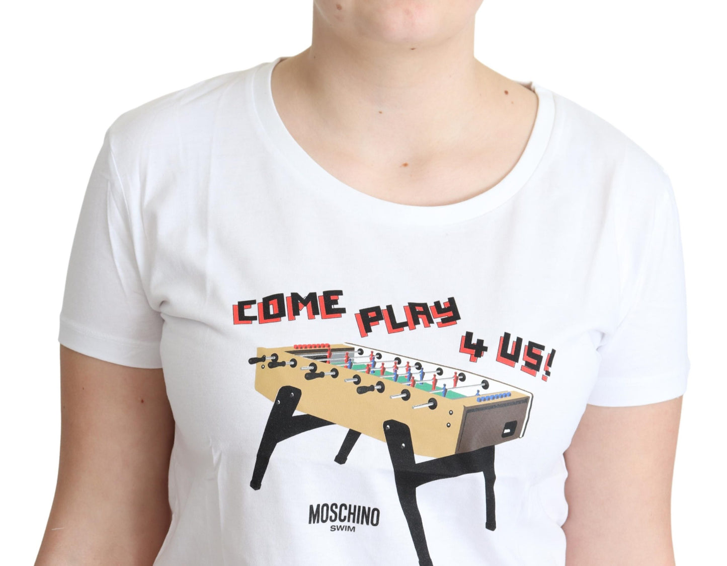 Weißes Baumwoll-T-Shirt Come Play 4 Us Print Tops