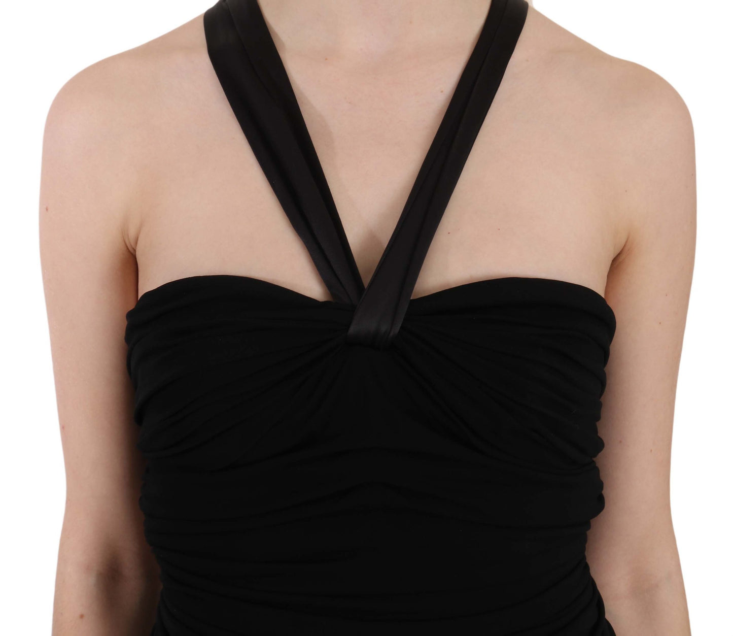 Schwarzes ärmelloses Etuikleid mit Halter