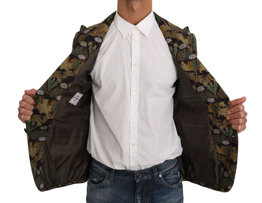 Schwarzer Blazer mit grünem Blättermuster