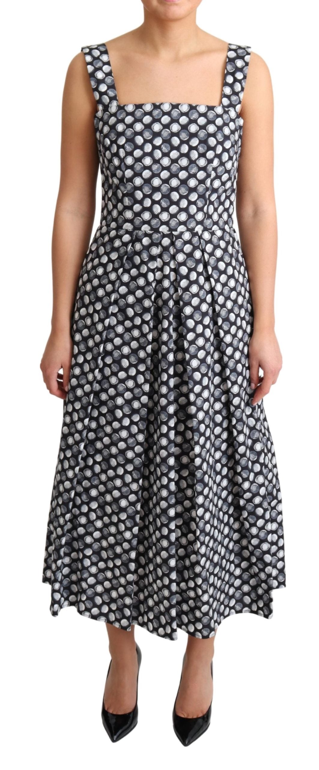 Blaues A-Linien-Kleid aus geometrischer Baumwolle