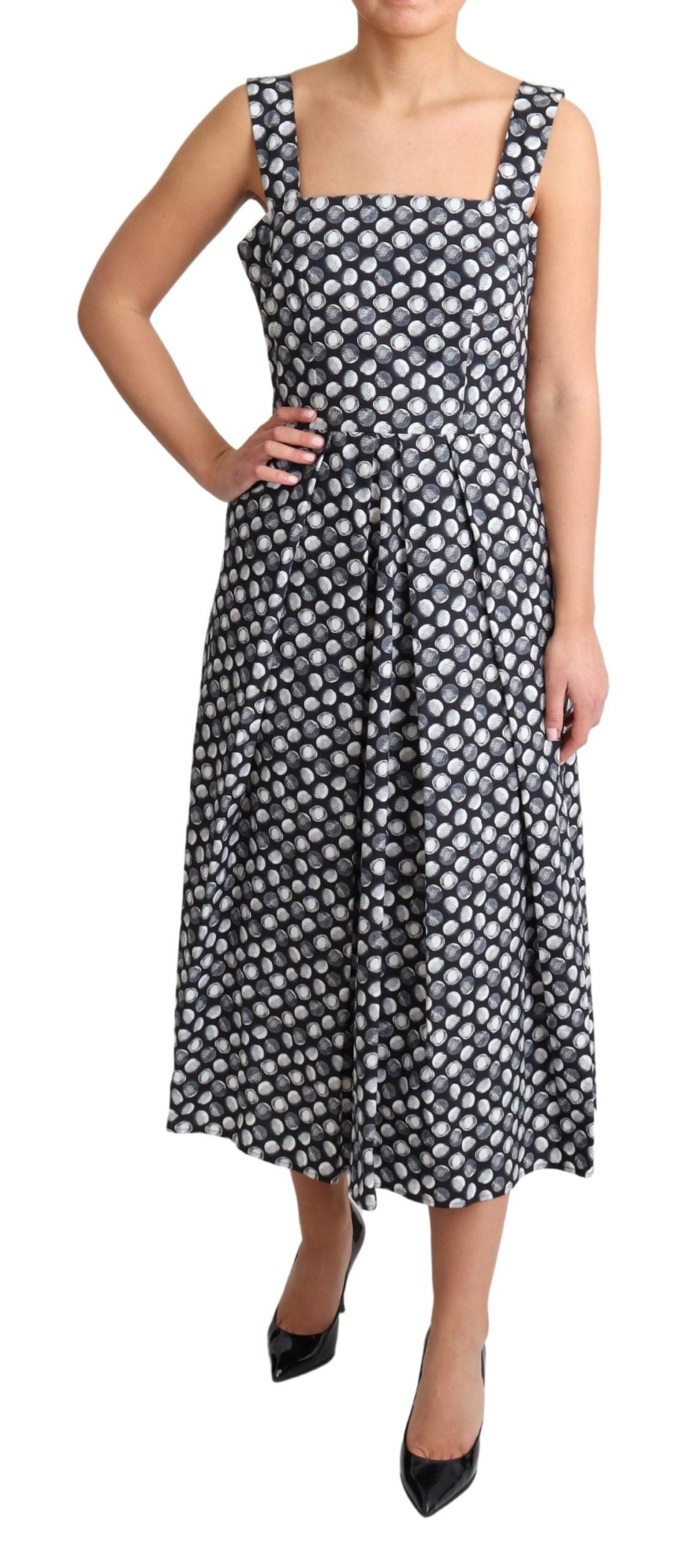 Blaues A-Linien-Kleid aus geometrischer Baumwolle