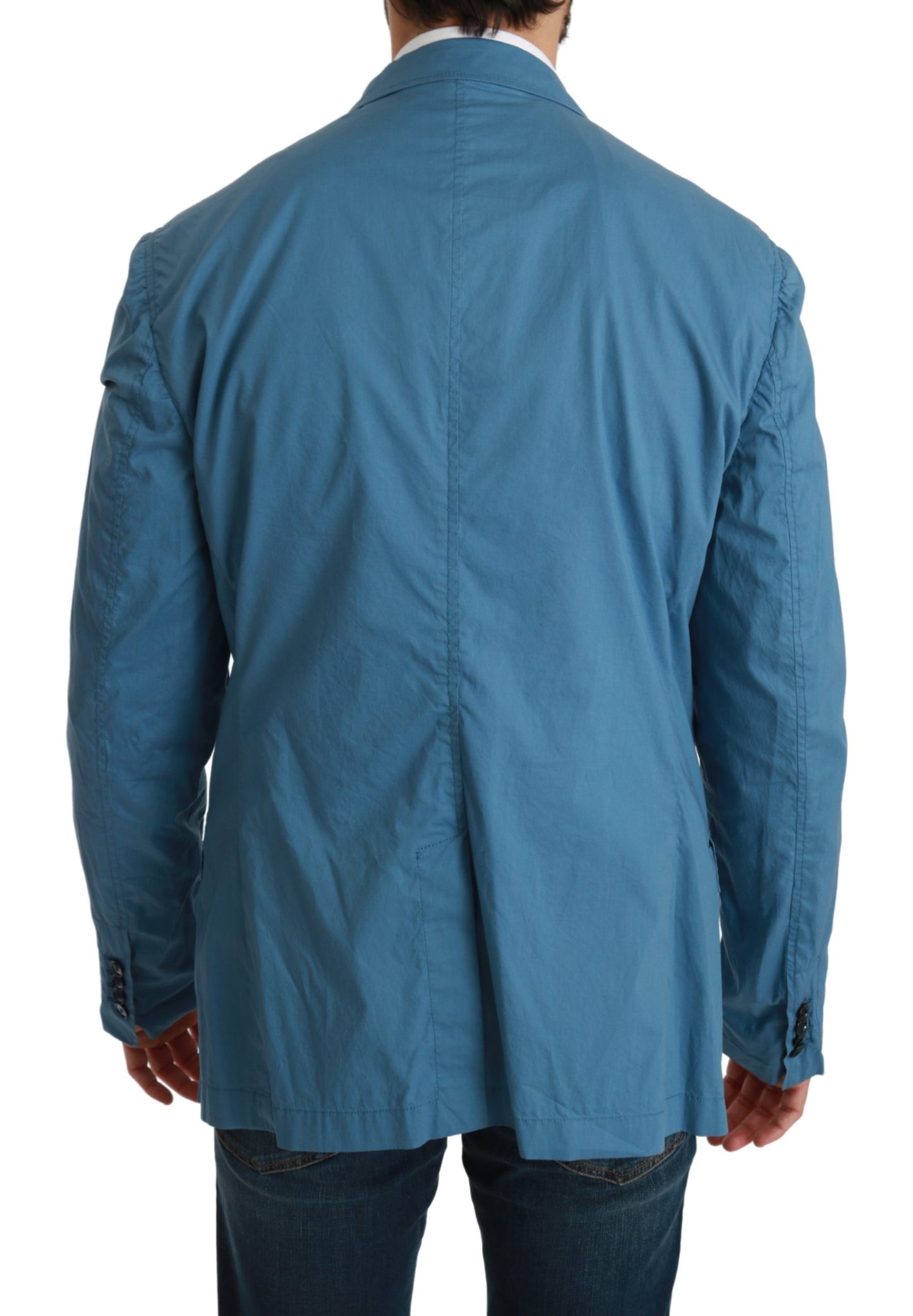 Blauer einreihiger formeller Blazer aus Baumwolle