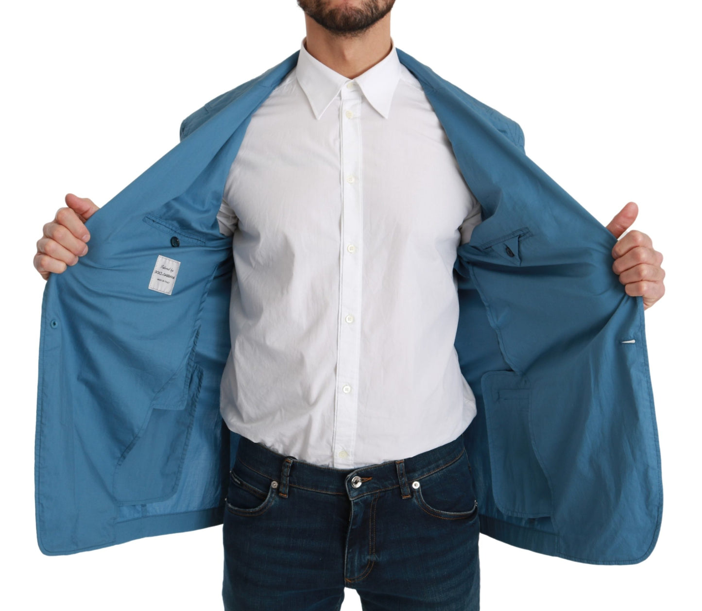 Blauer einreihiger formeller Blazer aus Baumwolle