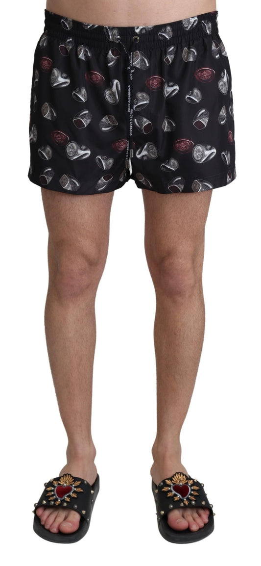 Schwarzer Ring Print Beachwear Shorts Bademode