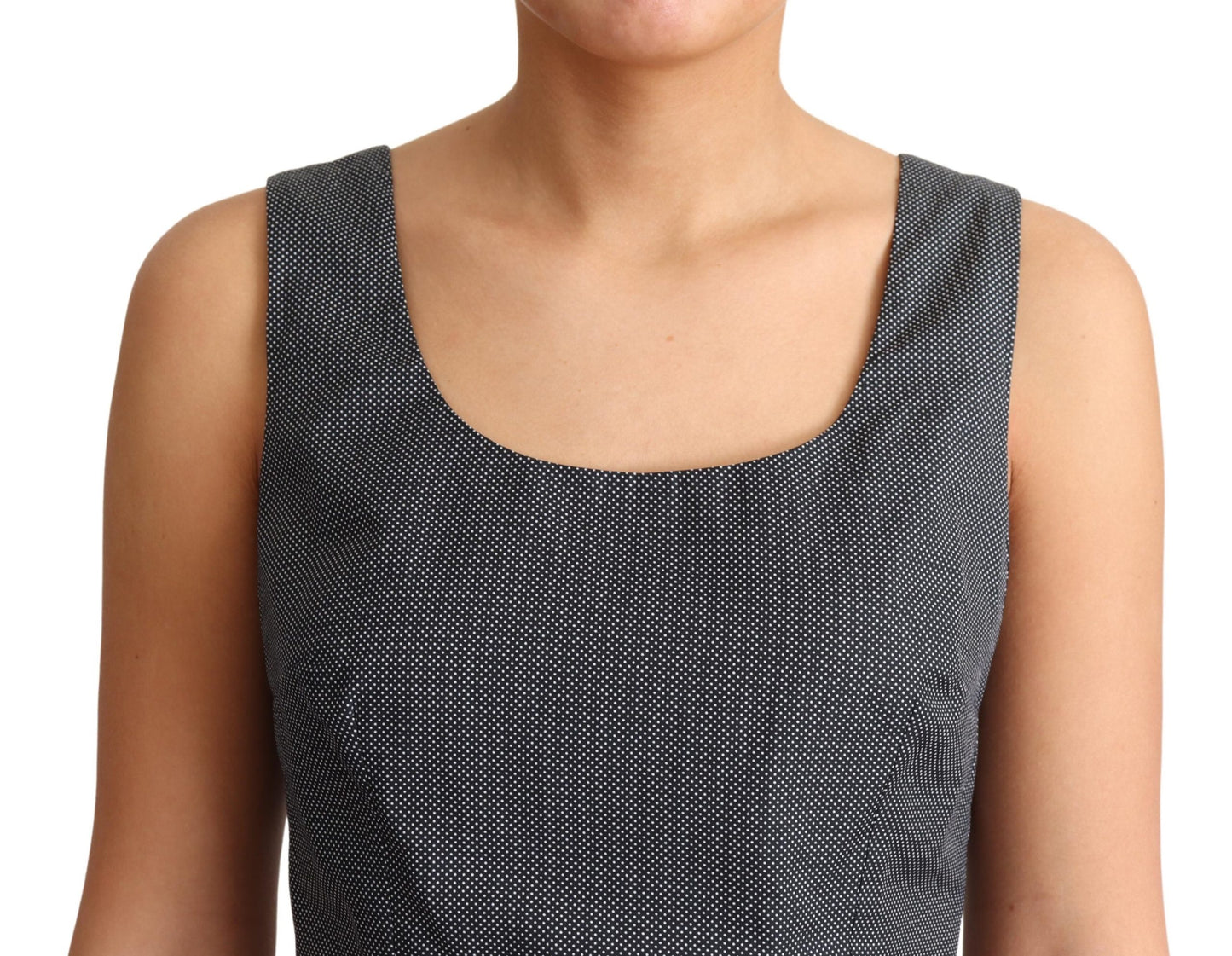 Schwarzes gepunktetes A-Linien-Kleid aus Baumwolle