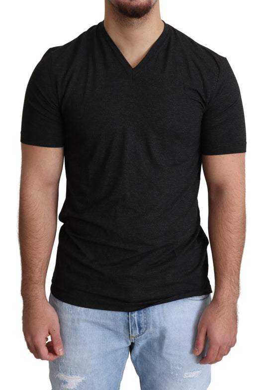 Dunkelgraues Modal-T-Shirt mit V-Ausschnitt und kurzen Ärmeln
