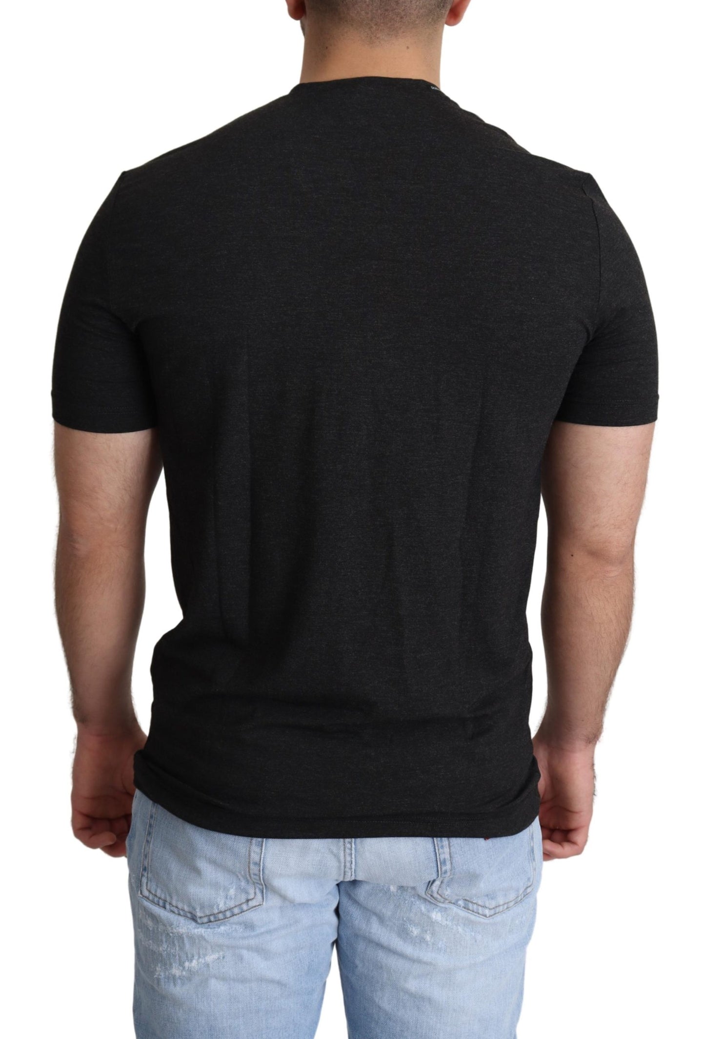 Dunkelgraues Modal-T-Shirt mit V-Ausschnitt und kurzen Ärmeln