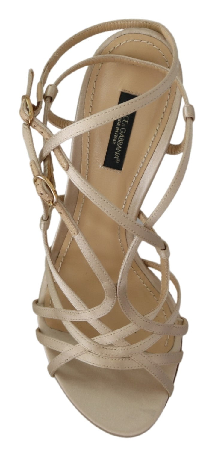Beige Leder Knöchelriemen Heels Sandalen Schuhe