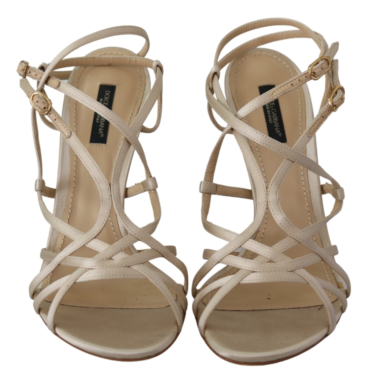 Beige Leder Knöchelriemen Heels Sandalen Schuhe