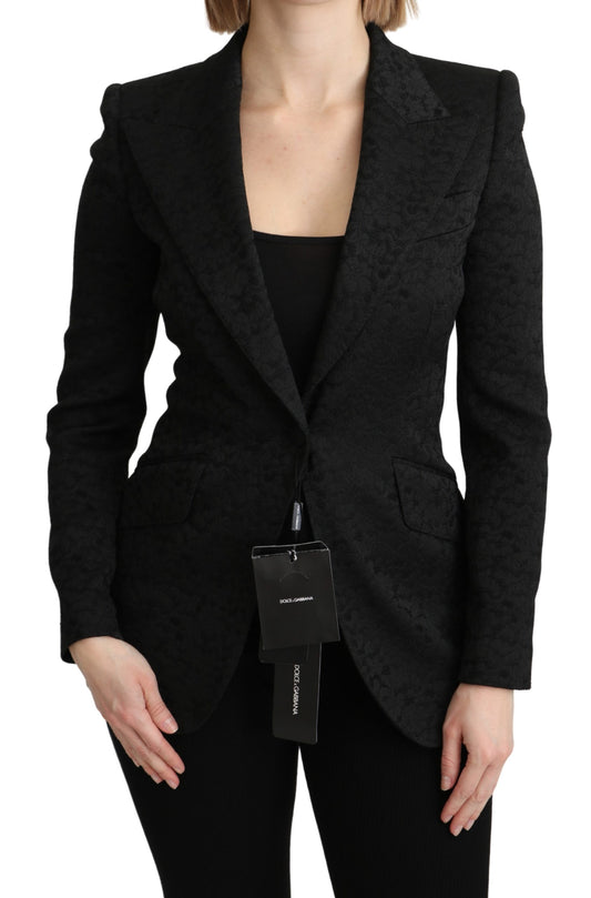 Schwarzer Brokat einreihiger Blazer Jacke