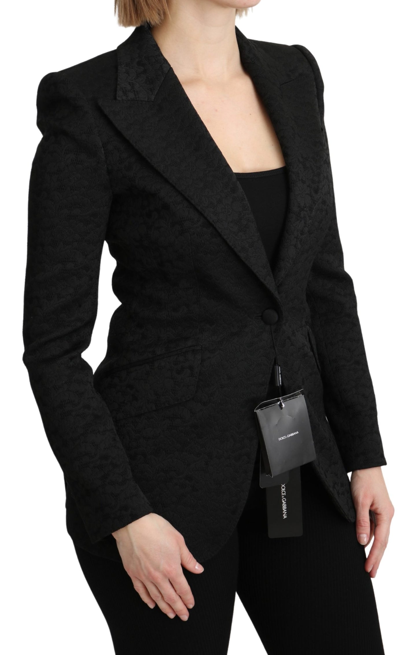 Schwarzer Brokat einreihiger Blazer Jacke